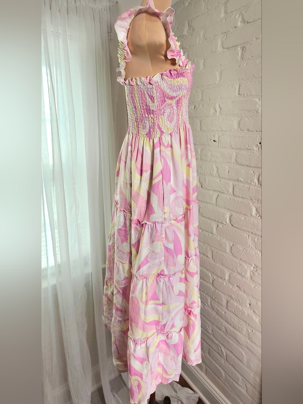Hill House Ellie Nap Dress Pink Print Smocked Midi Dress Size M - Picture 7 of 10